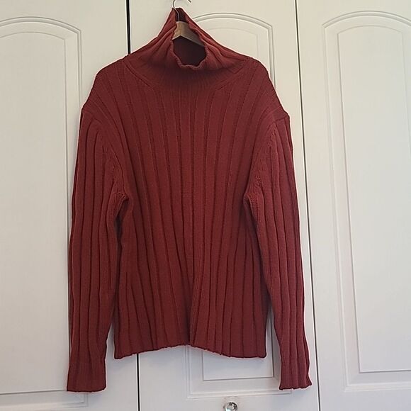 Banana Republic Red Chunky Lambswool Cashmere Blend Turtleneck Sweater Size XL - Picture 1 of 6